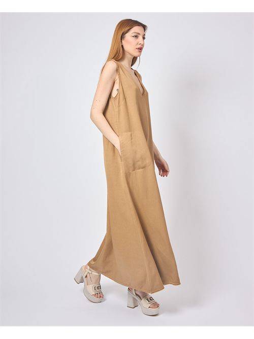 Manila Grace Women's Long Dress in Linen V-Neck MANILA GRACE | A013RUMA635